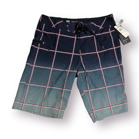 Quiksilver Black Windowpane Plaid Stretch Boardshorts‎ 32” Swim Trunks Mens NWT - Picture 1 of 5